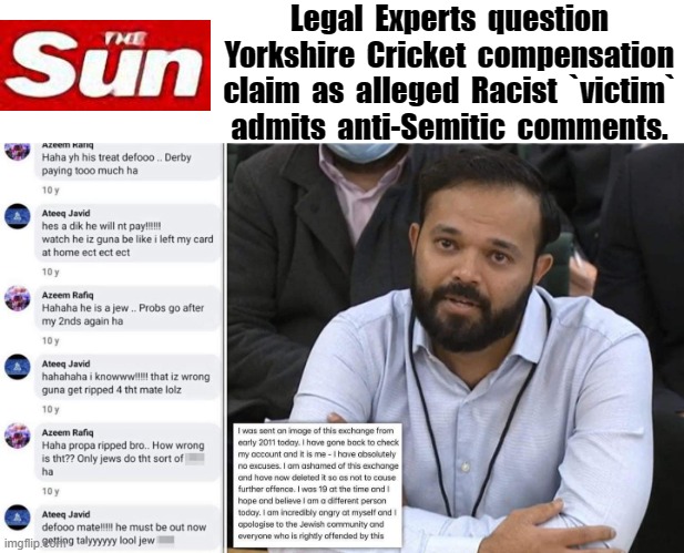 Hoist with his own Petard ! | Legal  Experts  question
Yorkshire  Cricket  compensation
claim  as  alleged  Racist  `victim`
admits  anti-Semitic  comments. | image tagged in cricket | made w/ Imgflip meme maker