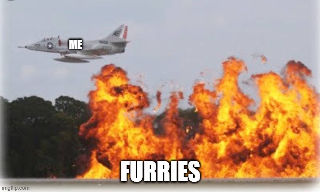 n a p a l m | ME; FURRIES | image tagged in napalm crop dusting | made w/ Imgflip meme maker