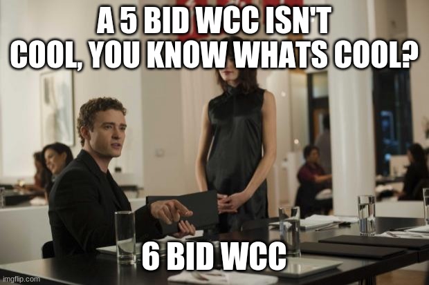 Drop The The (Justin Timberlake in The Social Network) | A 5 BID WCC ISN'T COOL, YOU KNOW WHATS COOL? 6 BID WCC | image tagged in drop the the justin timberlake in the social network | made w/ Imgflip meme maker