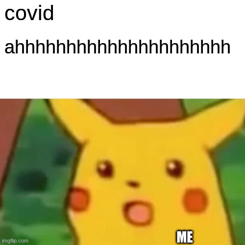 Surprised Pikachu | covid; ahhhhhhhhhhhhhhhhhhhhh; ME | image tagged in memes,surprised pikachu | made w/ Imgflip meme maker