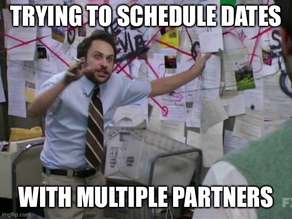 Charlie Day | TRYING TO SCHEDULE DATES; WITH MULTIPLE PARTNERS | image tagged in charlie day | made w/ Imgflip meme maker