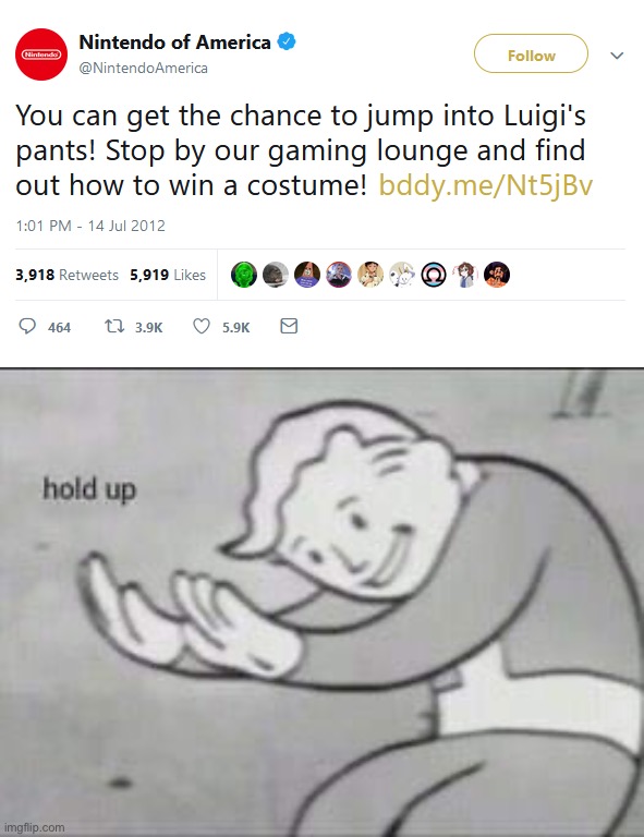 Why would I jump into his pants o-o | image tagged in fallout hold up,memes,funny,cursed twitter,tweets,lmao | made w/ Imgflip meme maker