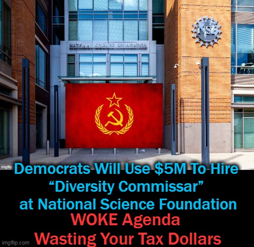 Buried in a Senate bill seeking to fund MORE WOKENESS.... | Democrats Will Use $5M To Hire 
“Diversity Commissar” 
at National Science Foundation; WOKE Agenda 
Wasting Your Tax Dollars | image tagged in politics,liberalism,liberal vs conservative,wokeness,tax dollars,waste of money | made w/ Imgflip meme maker