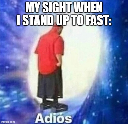 Adios | MY SIGHT WHEN I STAND UP TO FAST: | image tagged in adios | made w/ Imgflip meme maker