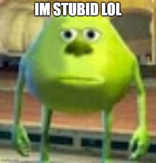 shitpost lvl:9999 | IM STUBID LOL | image tagged in sully wazowski | made w/ Imgflip meme maker