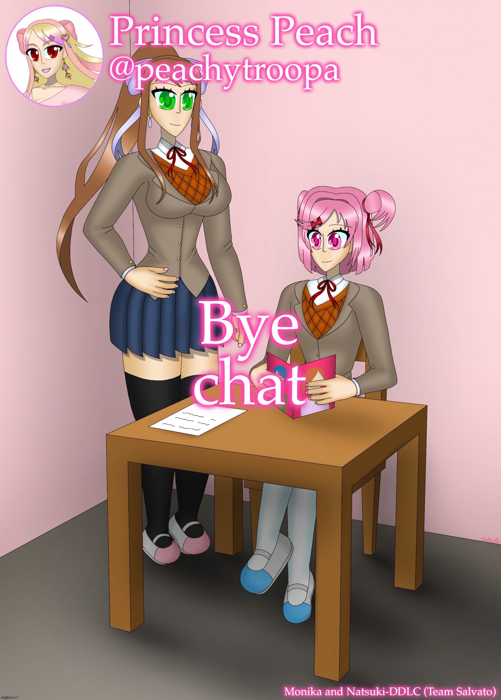 Monika and Natsuki | Bye chat | image tagged in monika and natsuki | made w/ Imgflip meme maker