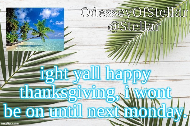 palms | ight yall happy thanksgiving, i wont be on until next monday. | image tagged in palms | made w/ Imgflip meme maker