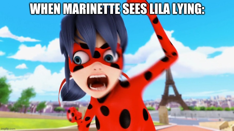 This is basically everyone. | WHEN MARINETTE SEES LILA LYING: | image tagged in miraculous ladybug,lila haters | made w/ Imgflip meme maker