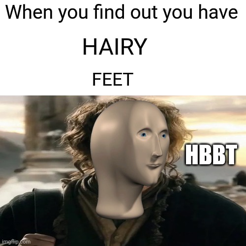 When you find out you have; HAIRY; FEET; HBBT | made w/ Imgflip meme maker