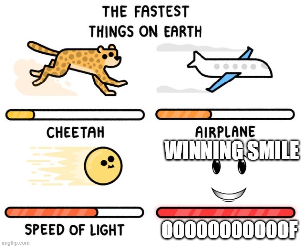 fastest thing possible | WINNING SMILE; OOOOOOOOOOOF | image tagged in fastest thing possible | made w/ Imgflip meme maker