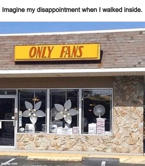 Imagine my disappointment when I walked inside. | image tagged in onlyfans | made w/ Imgflip meme maker