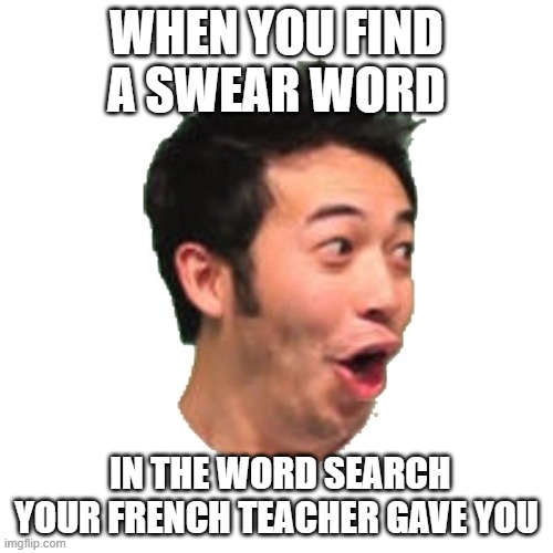im canadian so i have french instead of spanish | WHEN YOU FIND A SWEAR WORD; IN THE WORD SEARCH YOUR FRENCH TEACHER GAVE YOU | image tagged in poggers | made w/ Imgflip meme maker