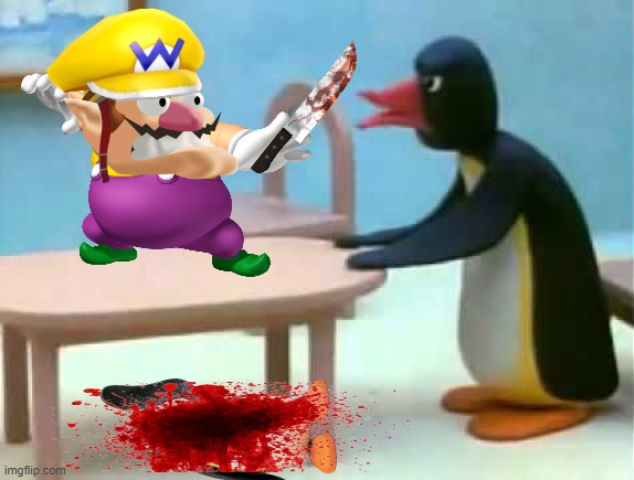 wario dies by pingu's dad after he killed pingu with the knife | image tagged in pingu dad,pingu,wario,wario dies,memes | made w/ Imgflip meme maker