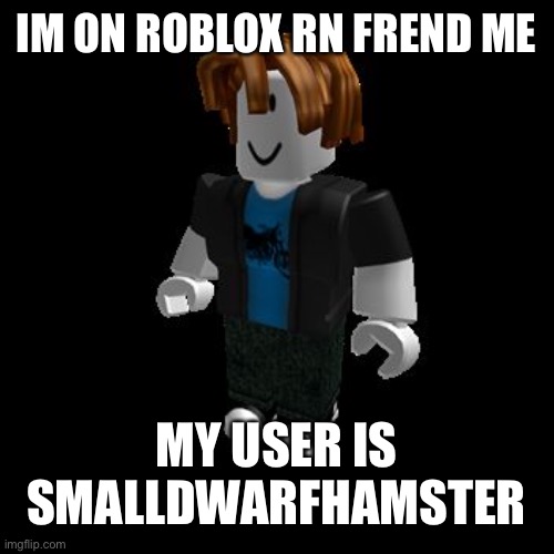 ROBLOX Meme | IM ON ROBLOX RN FREND ME; MY USER IS SMALLDWARFHAMSTER | image tagged in roblox meme | made w/ Imgflip meme maker