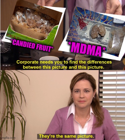 -Black market's assortment. | *MDMA*; *CANDIED FRUIT* | image tagged in memes,they're the same picture,true love,matrix pills,funny food,candidates | made w/ Imgflip meme maker