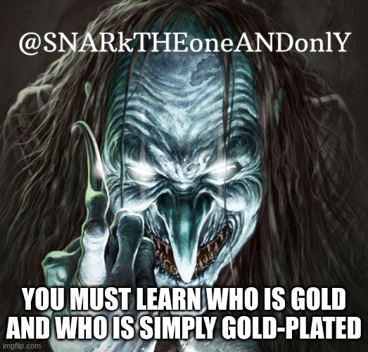 you gotta know if you dont then learn to#noshade | YOU MUST LEARN WHO IS GOLD AND WHO IS SIMPLY GOLD-PLATED | image tagged in snarktheonrandonly,learning | made w/ Imgflip meme maker