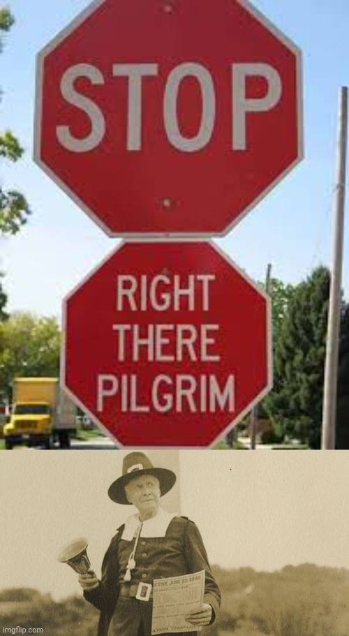 Pilgrim | image tagged in pilgrim,pilgrims,stop,stop sign,memes,meme | made w/ Imgflip meme maker