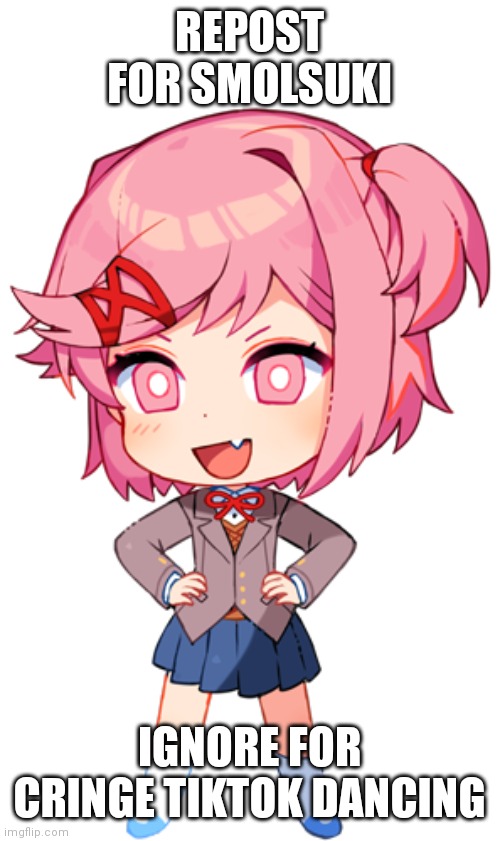 Smolsuki | REPOST FOR SMOLSUKI; IGNORE FOR CRINGE TIKTOK DANCING | image tagged in smol natsuki | made w/ Imgflip meme maker
