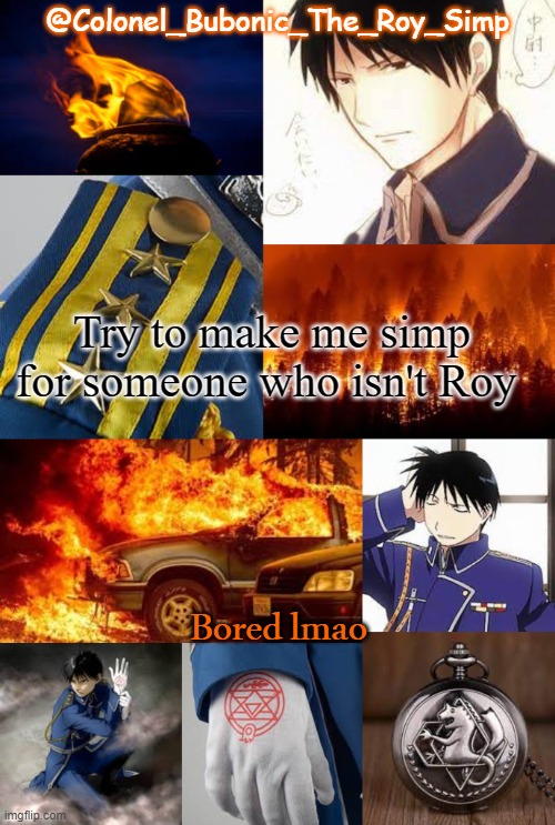 I have more Roy temps then I do braincells | Try to make me simp for someone who isn't Roy; Bored lmao | image tagged in i have more roy temps then i do braincells | made w/ Imgflip meme maker