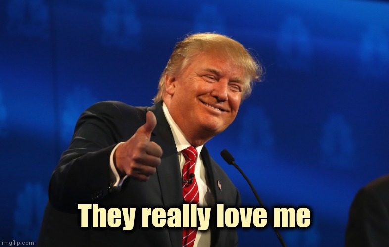 Trump thumbs up | They really love me | image tagged in trump thumbs up | made w/ Imgflip meme maker