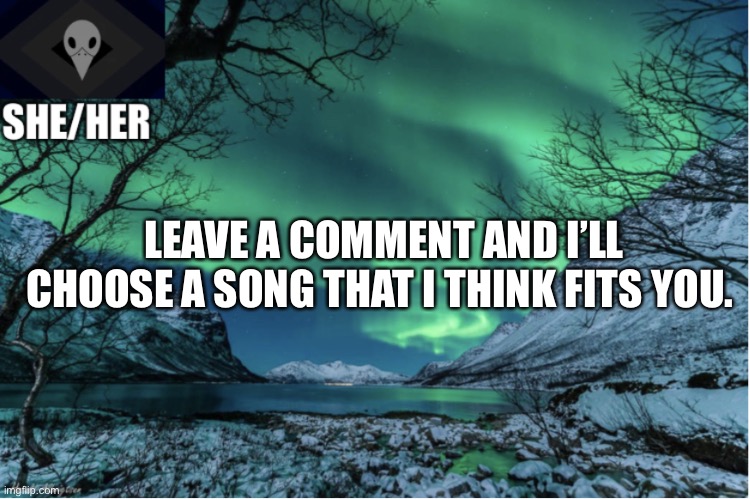 Northern Lights Termcollector Template | LEAVE A COMMENT AND I’LL CHOOSE A SONG THAT I THINK FITS YOU. | image tagged in northern lights termcollector template | made w/ Imgflip meme maker