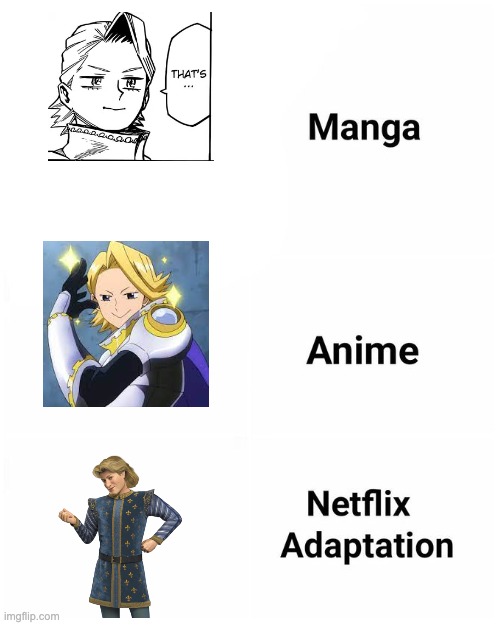 Manga, Anime, Netflix adaption | image tagged in manga anime netflix adaption | made w/ Imgflip meme maker