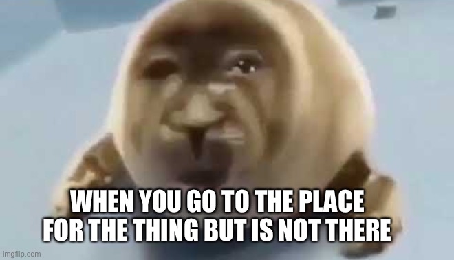 Is not there | WHEN YOU GO TO THE PLACE FOR THE THING BUT IS NOT THERE | image tagged in forced seal | made w/ Imgflip meme maker