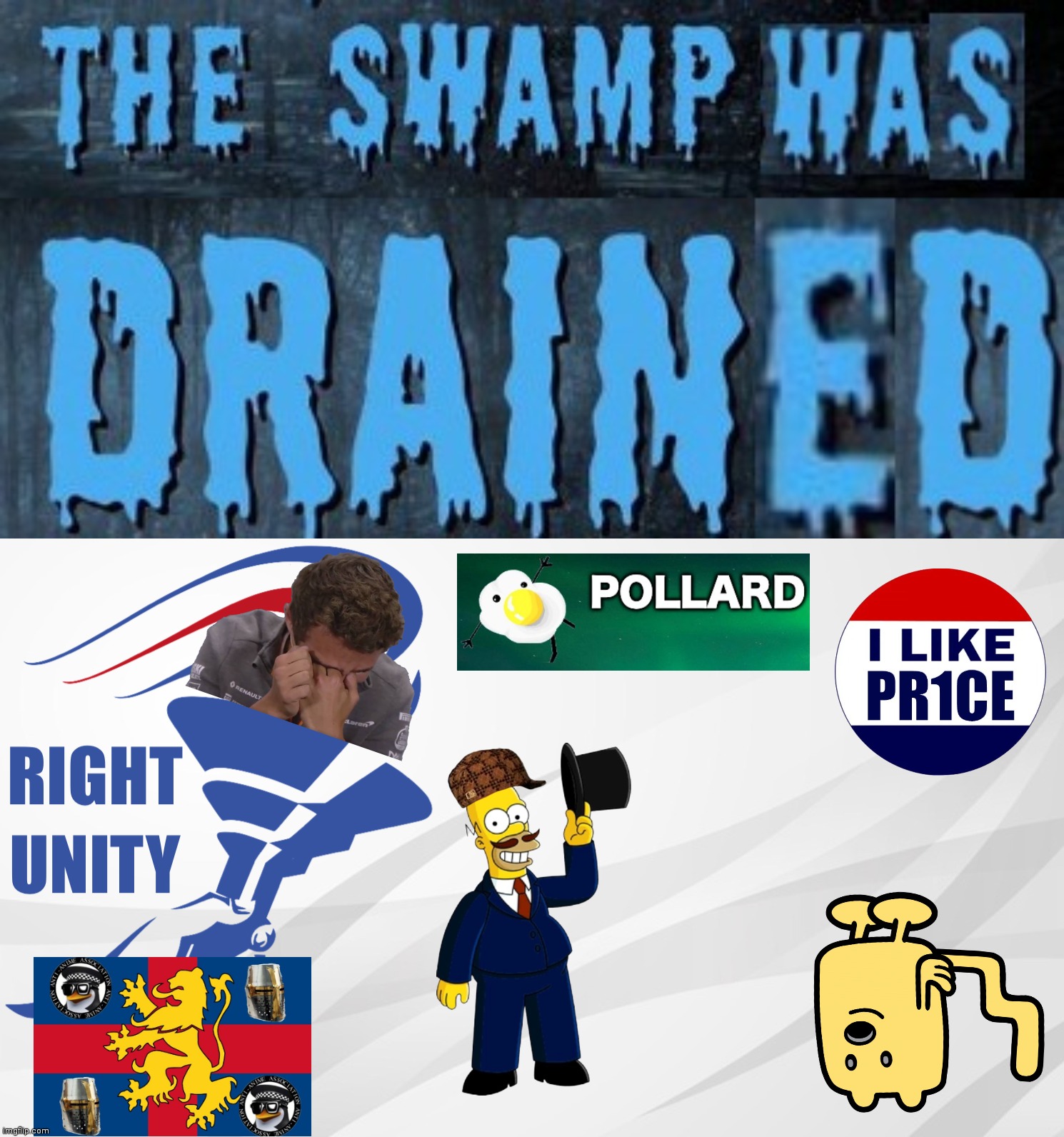 THE SWAMP WAS DRAINED OF RUP AND IS FILLING WITH CP | image tagged in rup announcement,swamp creatures | made w/ Imgflip meme maker