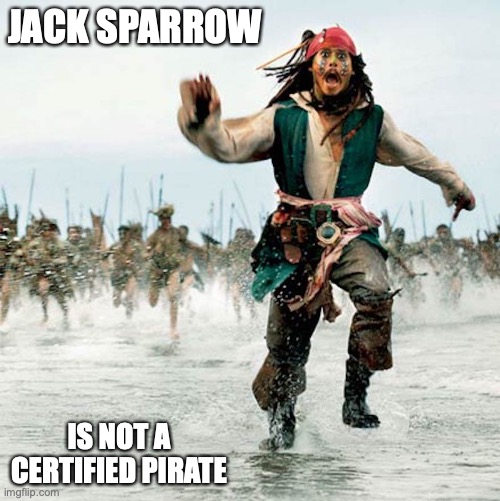 Jack Sparrow | JACK SPARROW; IS NOT A CERTIFIED PIRATE | image tagged in jack sparrow,pirates of the carribean,memes | made w/ Imgflip meme maker