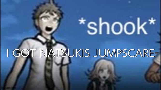 im gonna play a m o g u s with my sister soon- | I GOT NATSUKIS JUMPSCARE- | image tagged in shooketh | made w/ Imgflip meme maker