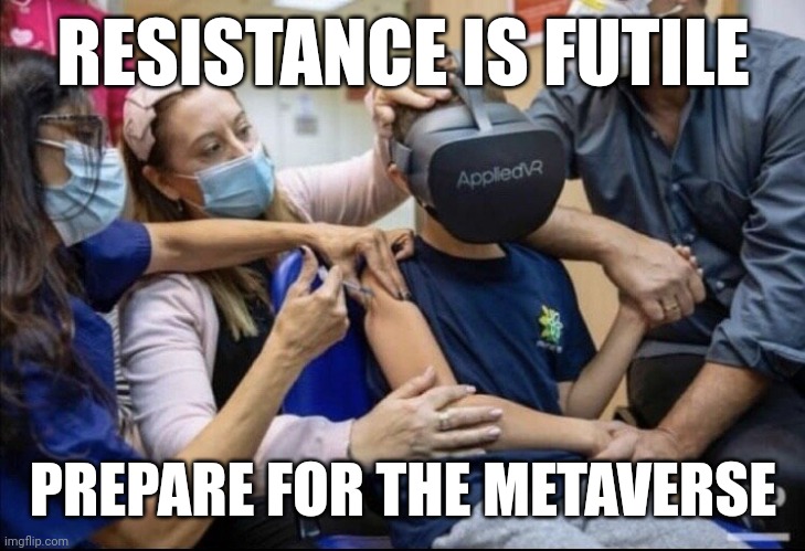 PREPARE FOR THE METAVERSE | RESISTANCE IS FUTILE; PREPARE FOR THE METAVERSE | image tagged in the borg,resistance,covid-19,covid vaccine,child abuse,virtual reality | made w/ Imgflip meme maker