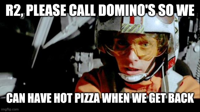 Luke Use The Force | R2, PLEASE CALL DOMINO'S SO WE CAN HAVE HOT PIZZA WHEN WE GET BACK | image tagged in luke use the force | made w/ Imgflip meme maker