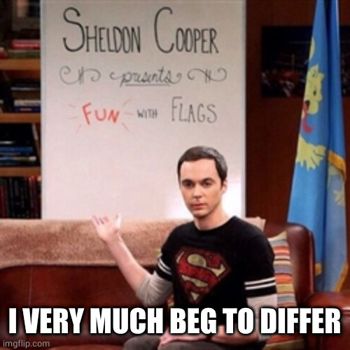 sheldon flags | I VERY MUCH BEG TO DIFFER | image tagged in sheldon flags | made w/ Imgflip meme maker
