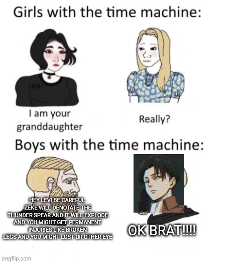 Levi I'll save you!!!! | image tagged in time travel | made w/ Imgflip meme maker