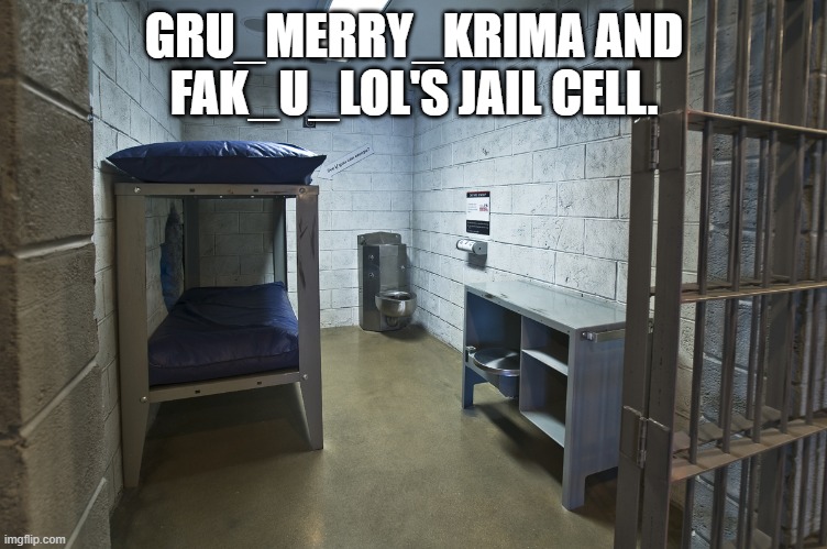This message has been brought to you by Yule B. Next. | GRU_MERRY_KRIMA AND FAK_U_LOL'S JAIL CELL. | image tagged in jail cell | made w/ Imgflip meme maker
