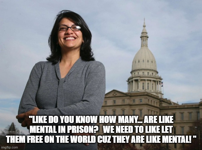 Ugly Muslim Rep | "LIKE DO YOU KNOW HOW MANY... ARE LIKE MENTAL IN PRISON?   WE NEED TO LIKE LET THEM FREE ON THE WORLD CUZ THEY ARE LIKE MENTAL! " | image tagged in ugly muslim rep | made w/ Imgflip meme maker