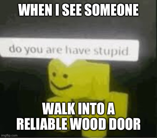 do you are have stupid | WHEN I SEE SOMEONE; WALK INTO A RELIABLE WOOD DOOR | image tagged in do you are have stupid | made w/ Imgflip meme maker