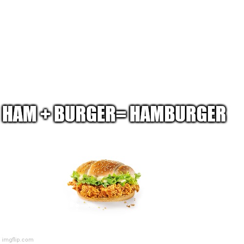 Interesting facts about hamburger | HAM + BURGER= HAMBURGER | image tagged in memes,blank transparent square | made w/ Imgflip meme maker