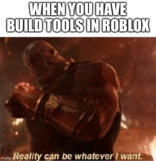 Build tools | WHEN YOU HAVE BUILD TOOLS IN ROBLOX | image tagged in reality can be whatever i want,roblox | made w/ Imgflip meme maker