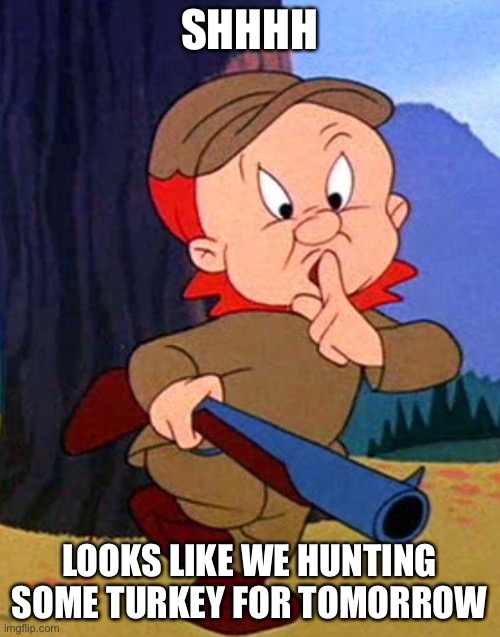 Idk if you like this or not, so imma let iceu approve this |  SHHHH; LOOKS LIKE WE HUNTING SOME TURKEY FOR TOMORROW | image tagged in elmer fudd | made w/ Imgflip meme maker