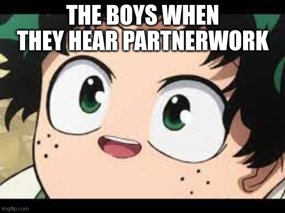 DEKU | THE BOYS WHEN THEY HEAR PARTNERWORK | image tagged in deku | made w/ Imgflip meme maker