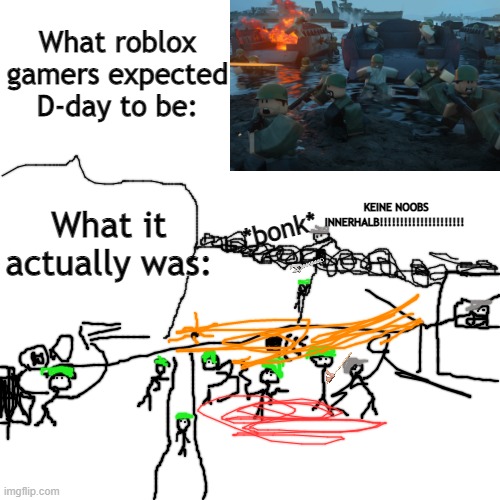 D-day reality | KEINE NOOBS INNERHALB!!!!!!!!!!!!!!!!!!!!! *bonk* | image tagged in memes,expectation vs reality,expectations vs reality,landing | made w/ Imgflip meme maker