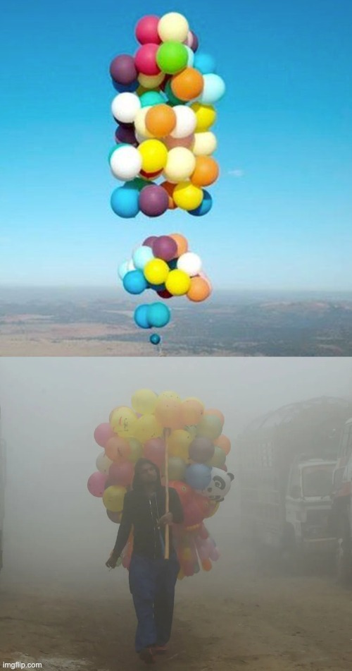 image tagged in balloon flight,balloons,pollution,escape | made w/ Imgflip meme maker