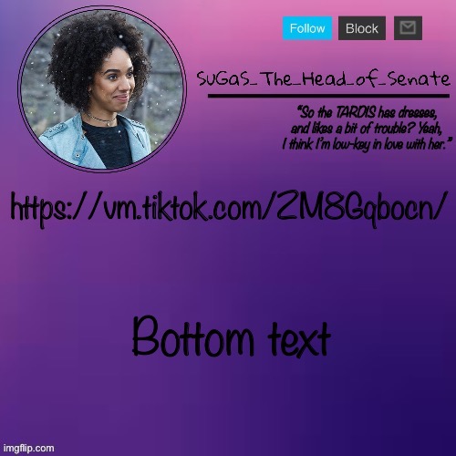 Watch the whole video!!! And pass it on | https://vm.tiktok.com/ZM8Gqbocn/; Bottom text | image tagged in sugas bill temp thanks suga | made w/ Imgflip meme maker