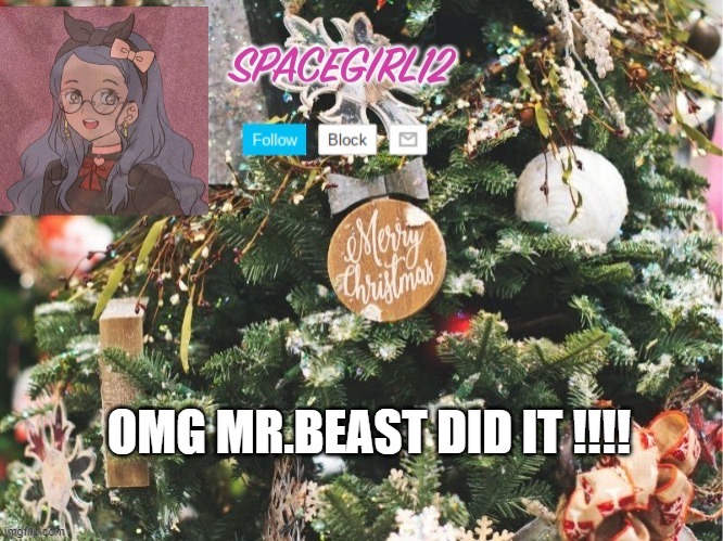 Spacegirl12 christmas | OMG MR.BEAST DID IT !!!! | image tagged in spacegirl12 christmas | made w/ Imgflip meme maker