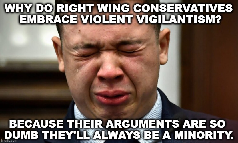 Gee, is there an Emmy category for his bs? | WHY DO RIGHT WING CONSERVATIVES 
EMBRACE VIOLENT VIGILANTISM? BECAUSE THEIR ARGUMENTS ARE SO 
DUMB THEY'LL ALWAYS BE A MINORITY. | image tagged in kyle rittenhouse crying,killer,murderer,racist,moron | made w/ Imgflip meme maker