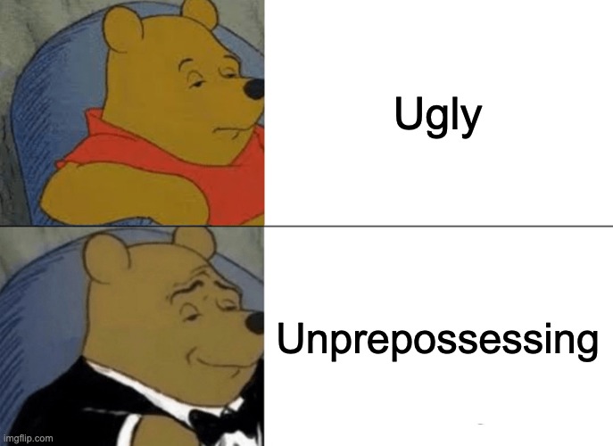 Tuxedo Winnie The Pooh Meme | Ugly; Unprepossessing | image tagged in memes,tuxedo winnie the pooh | made w/ Imgflip meme maker