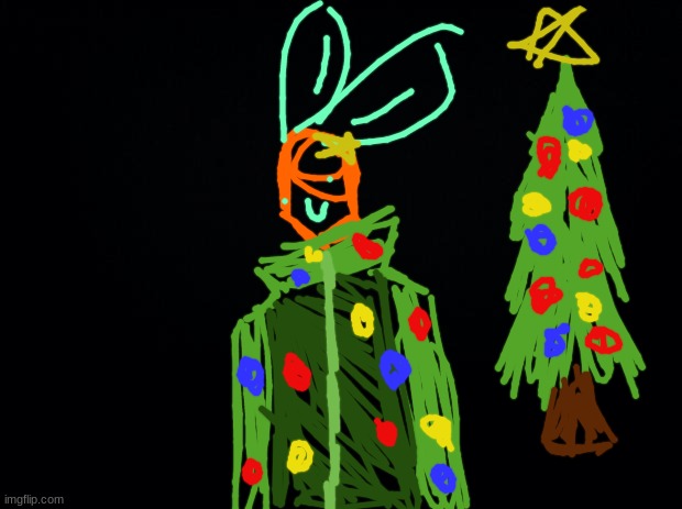 TANGERINE DRESSED UP AS A CHRISTMAS TREE AAAAAAAAAAAAAAAAAAA | image tagged in black background | made w/ Imgflip meme maker