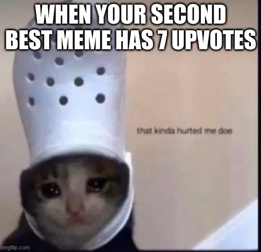 *silently weeps inside* |  WHEN YOUR SECOND BEST MEME HAS 7 UPVOTES | image tagged in that kinda hurted me doe,upvotes,upvote | made w/ Imgflip meme maker