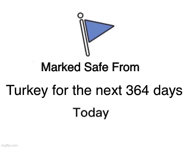 Marked safe from turkey | Turkey for the next 364 days | image tagged in memes,marked safe from,thanksgiving,turkey,turkey day | made w/ Imgflip meme maker